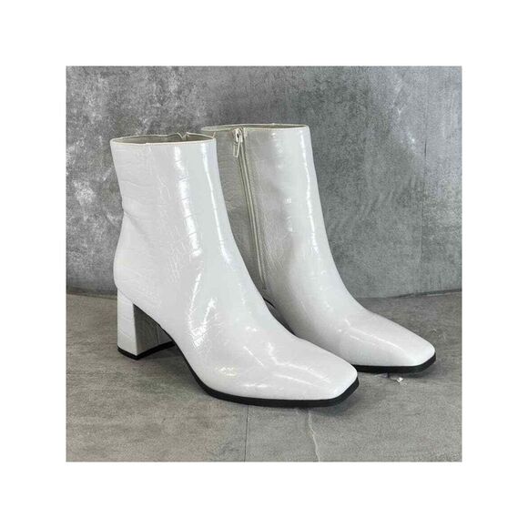INC Shoes - INC Womens White Dasha Square Toe Block Heel Zip-Up Dress Booties 8.5 M